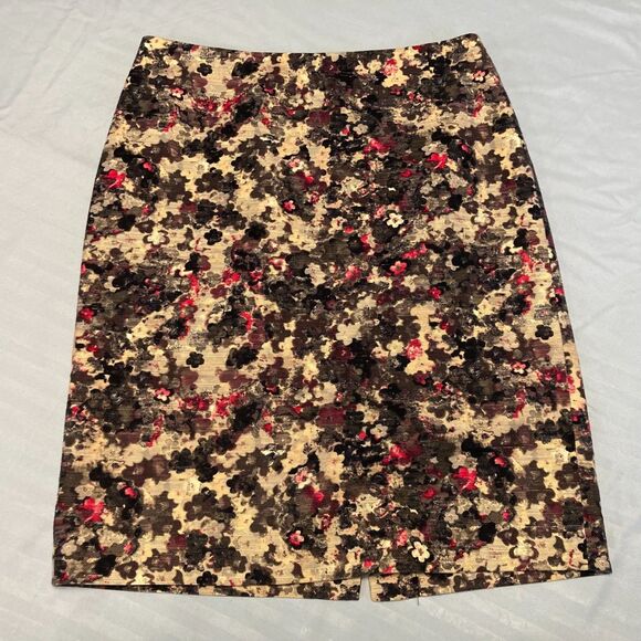 Talbots Woven Skirt Fall Floral Abstract Watercolor Lined Mini Chic Petite 2P - Picture 2 of 10